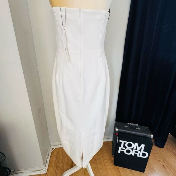 Monique Lhuillier Leonor Strapless Crepe Midi Dress, Size 12, White, NWT - Picture 16 of 16